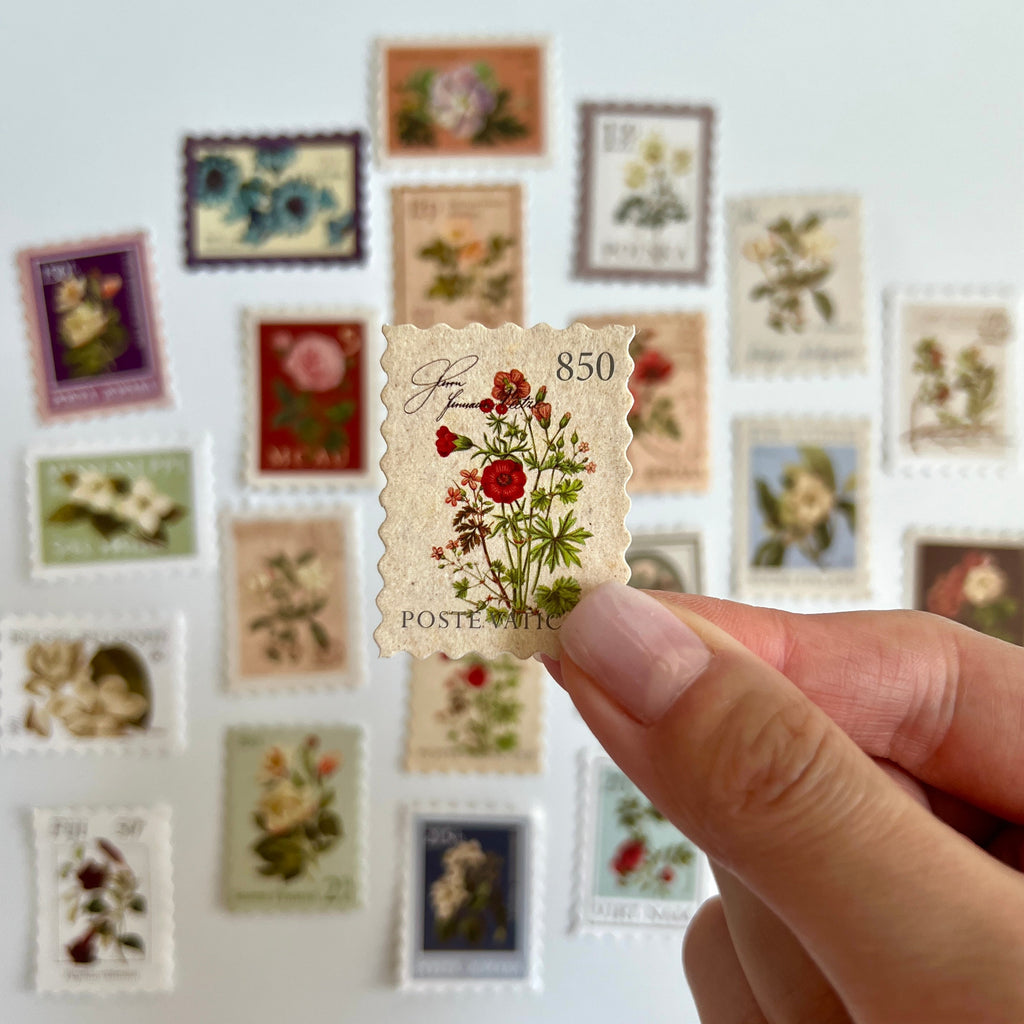 🌸 Vintage Floral Stamp Stickers (24 pcs)