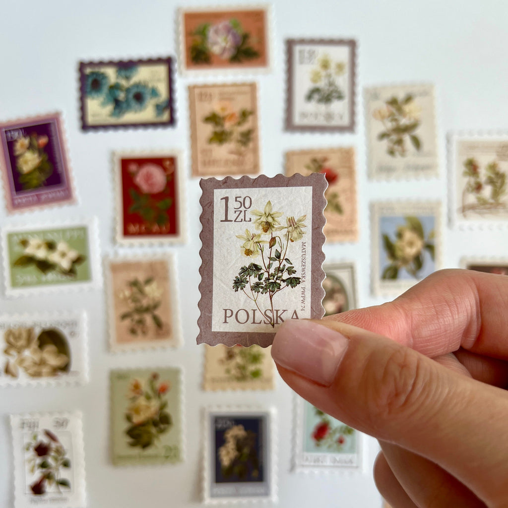 🌸 Vintage Floral Stamp Stickers (24 pcs)