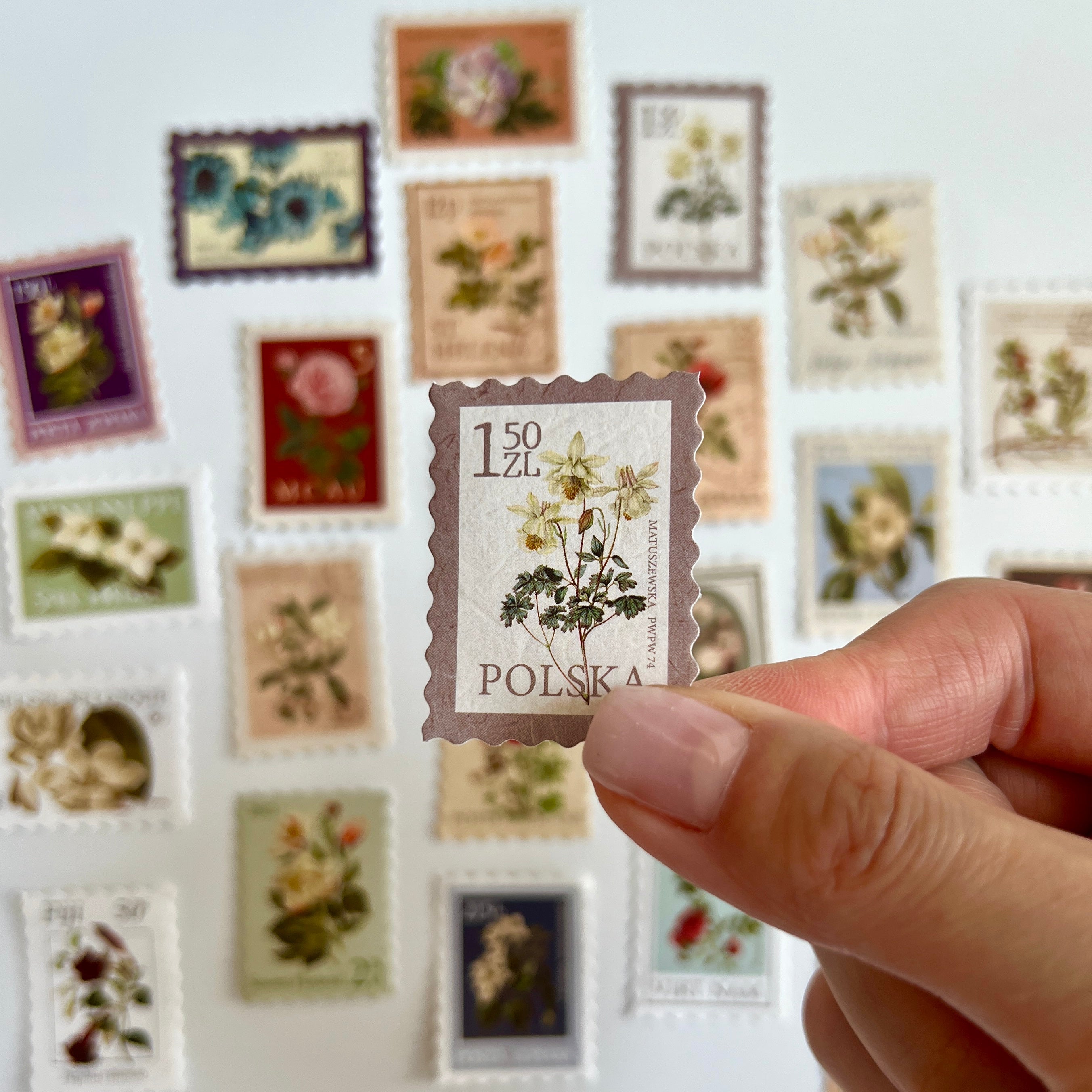 🌸 Vintage Floral Stamp Stickers (24 pcs)