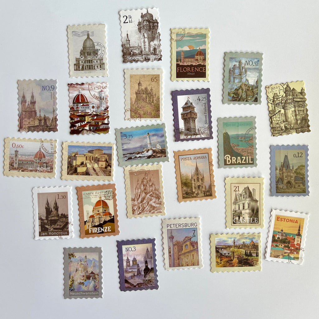 🏛️ Vintage Architecture Stamp Stickers (24 pcs)