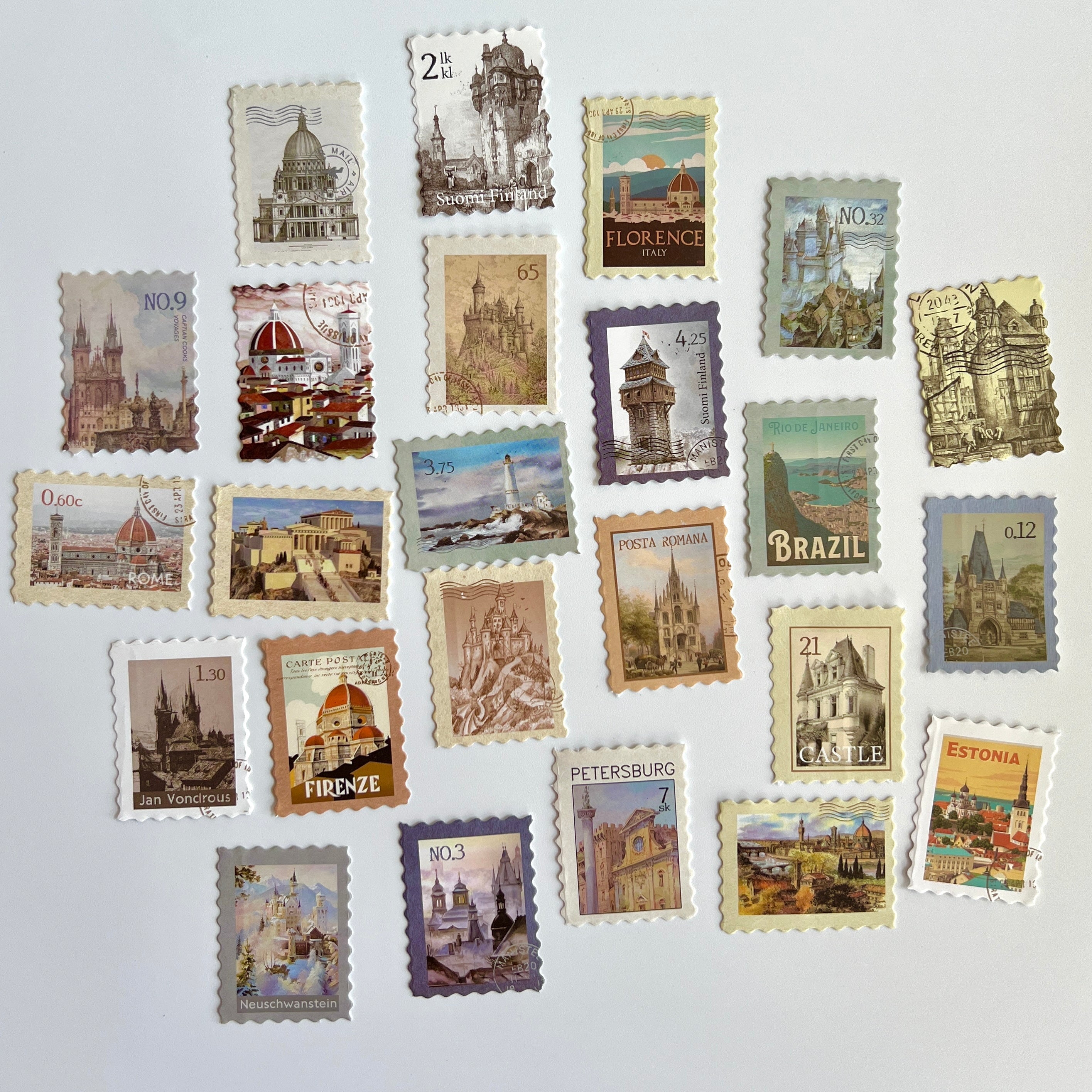 🏛️ Vintage Architecture Stamp Stickers (24 pcs)