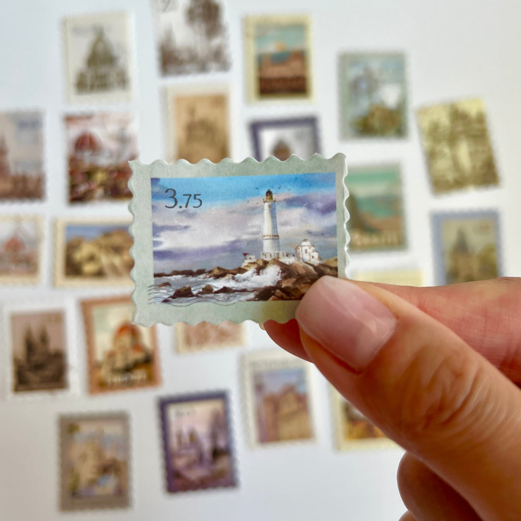 🏛️ Vintage Architecture Stamp Stickers (24 pcs)