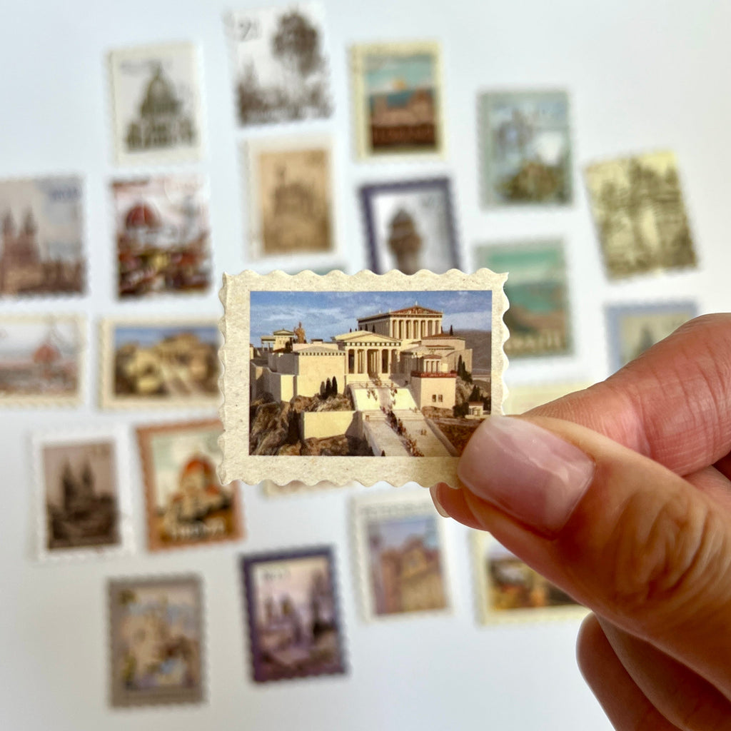 🏛️ Vintage Architecture Stamp Stickers (24 pcs)