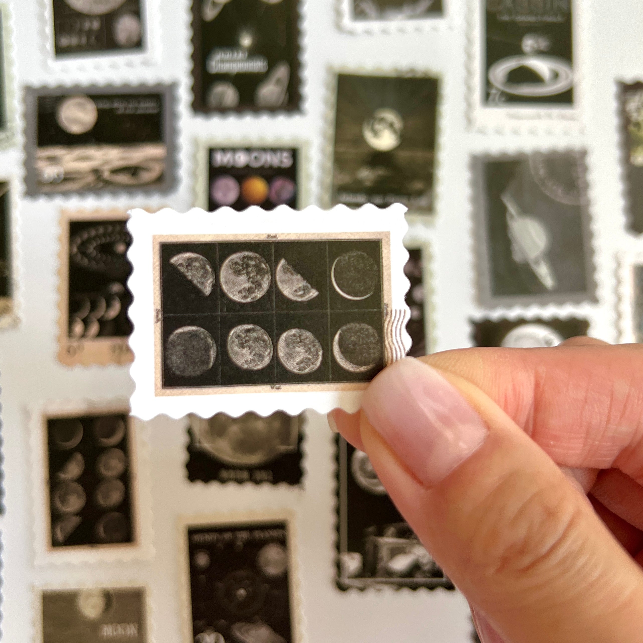 🌙 Vintage Space Stamp Stickers (24 pcs)