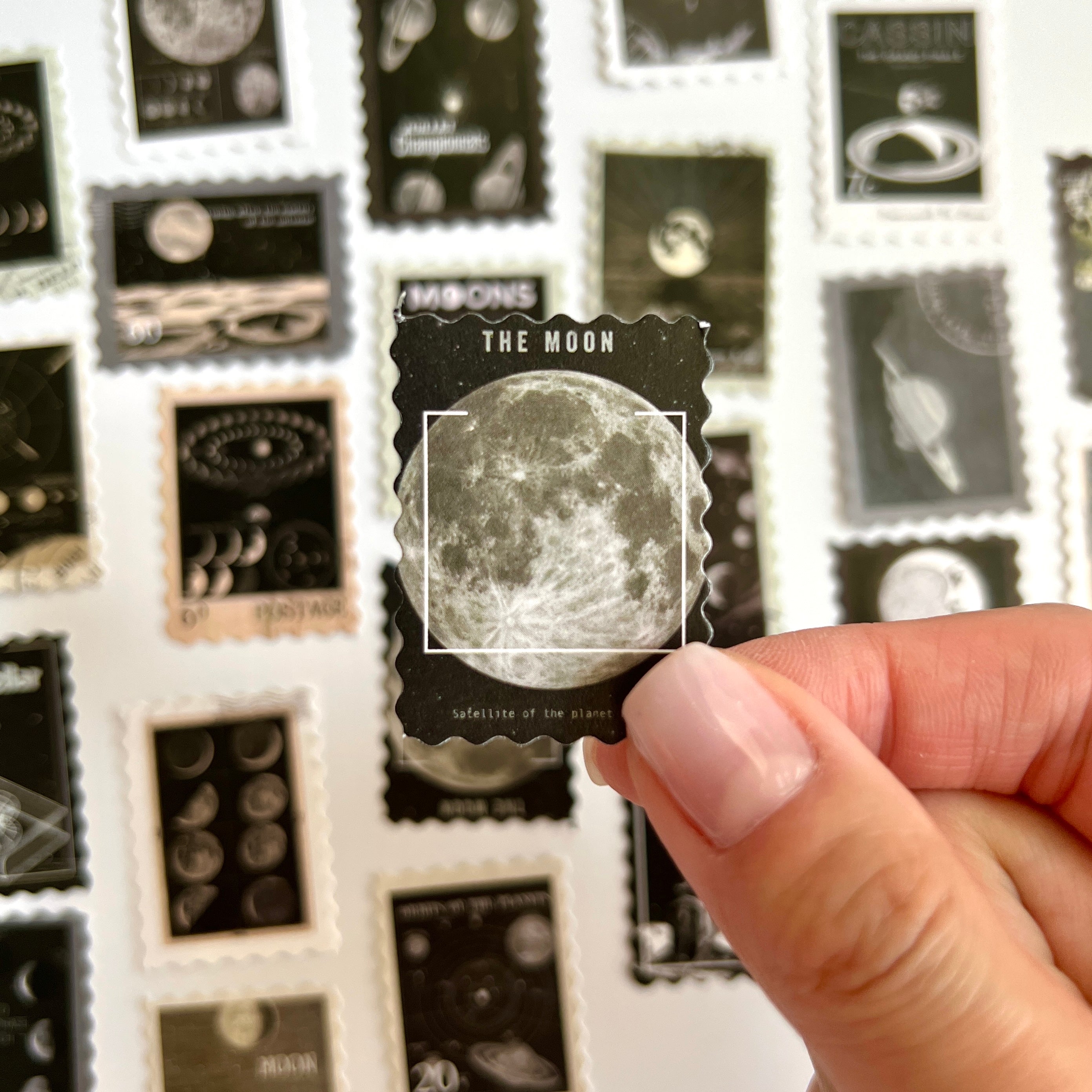 🌙 Vintage Space Stamp Stickers (24 pcs)