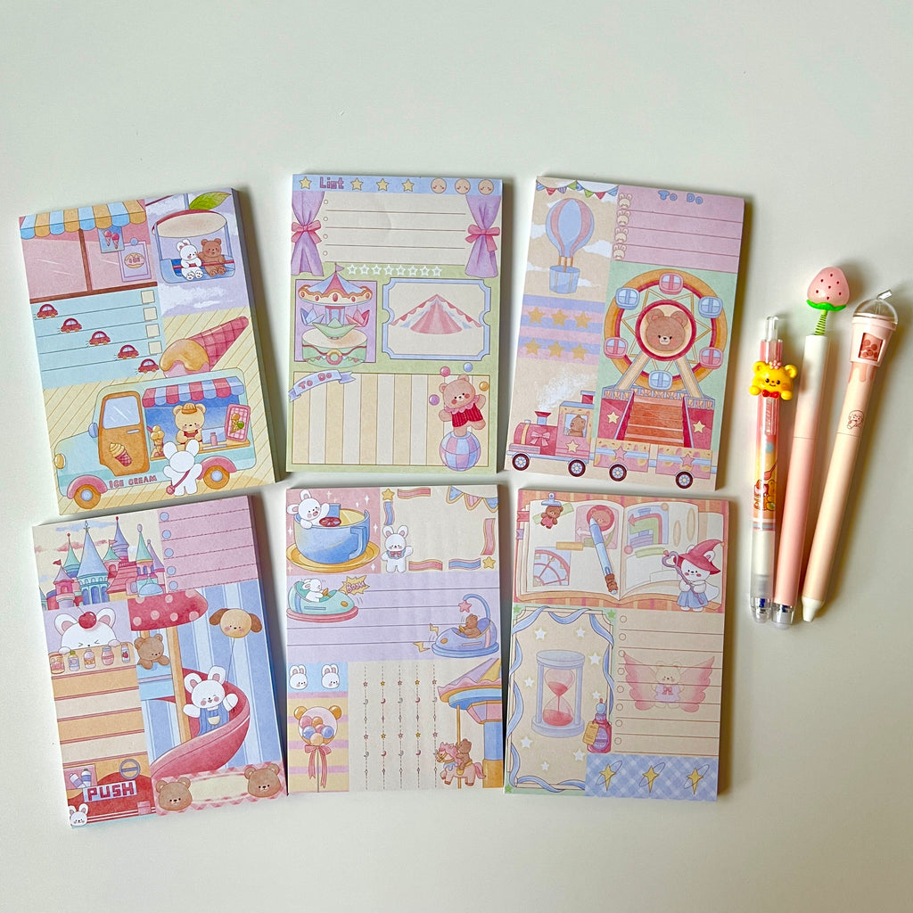 🎡 Bear & Bunny Amusement Park Memo Set