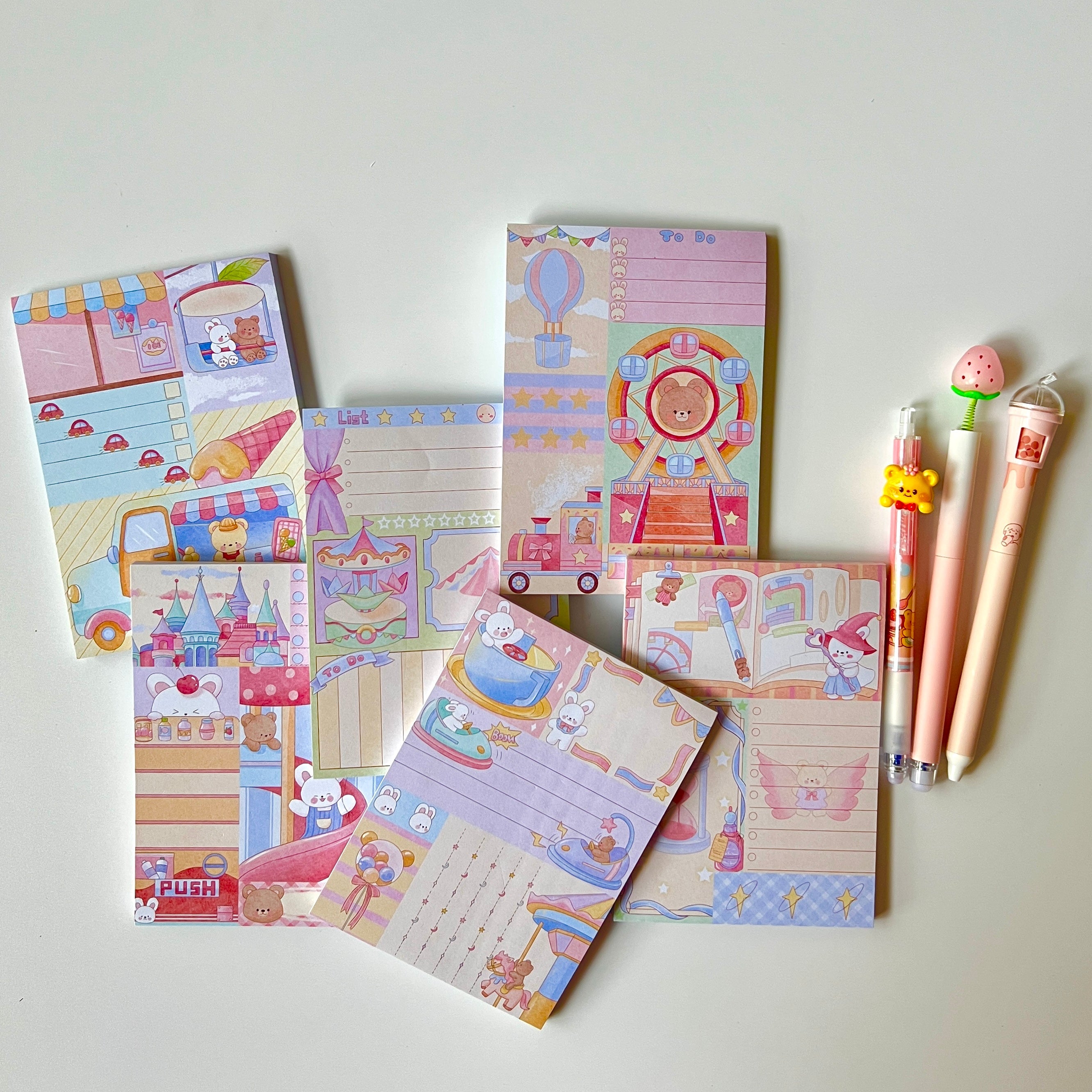 🎡 Bear & Bunny Amusement Park Memo Set