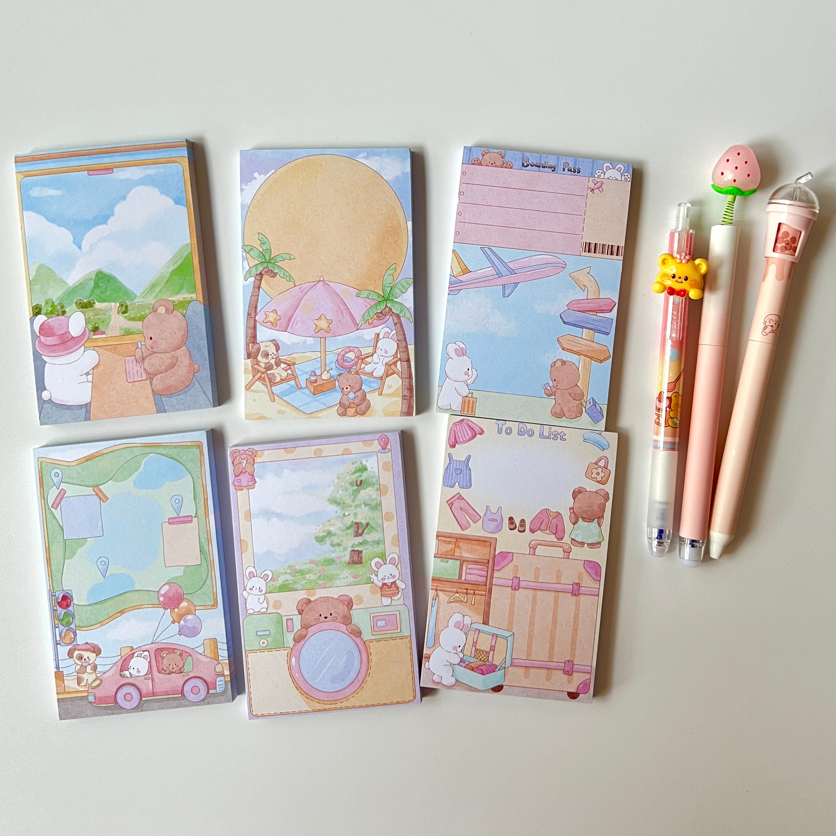 ✈️ Bear & Bunny Travel Memo Pad Set