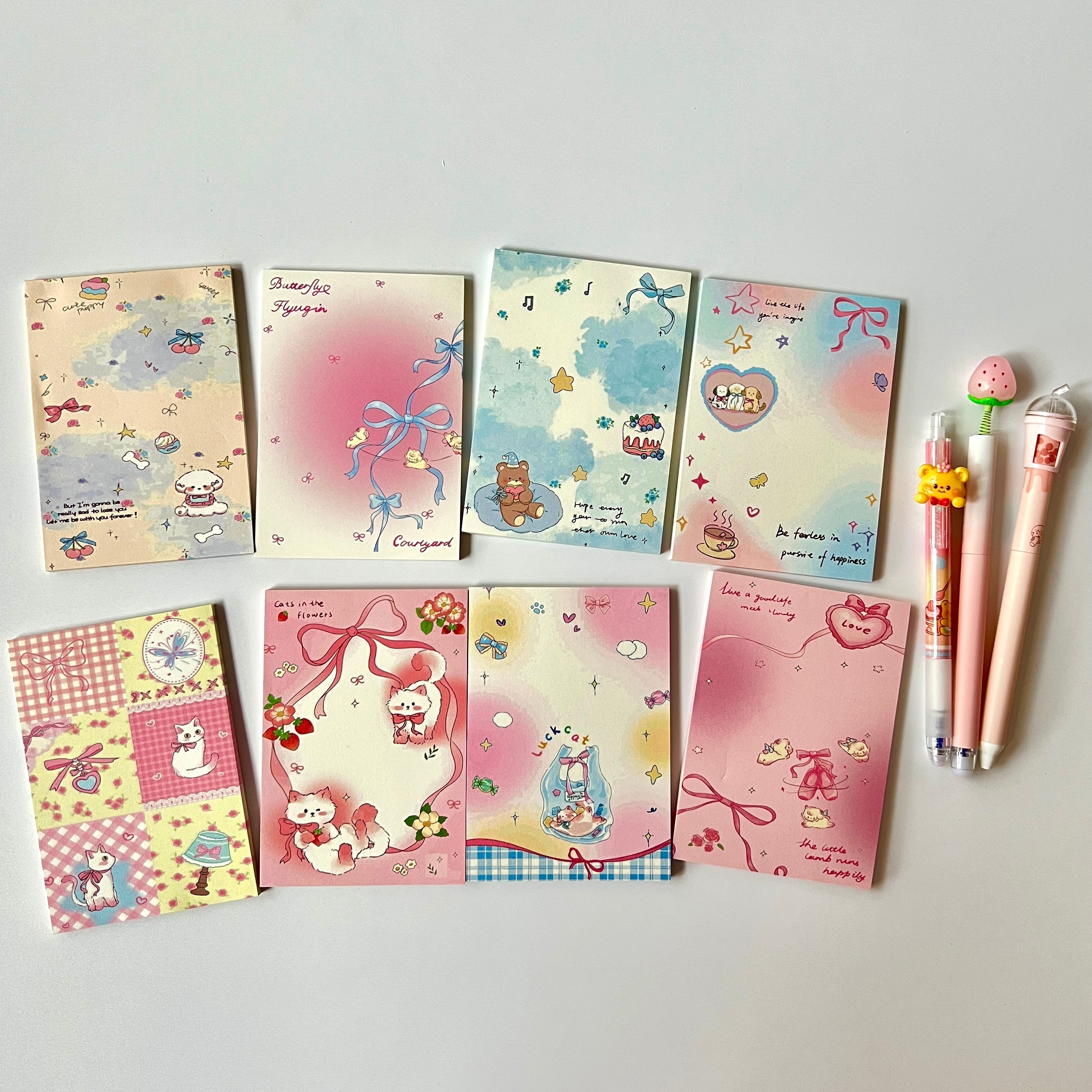🎀 Ribbon & Kitty Memo Pad Set