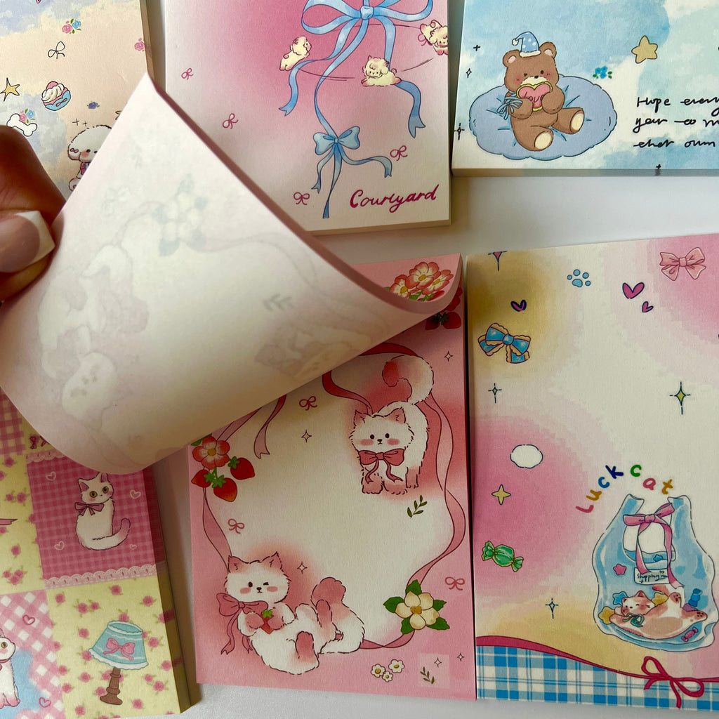 🎀 Ribbon & Kitty Memo Pad Set