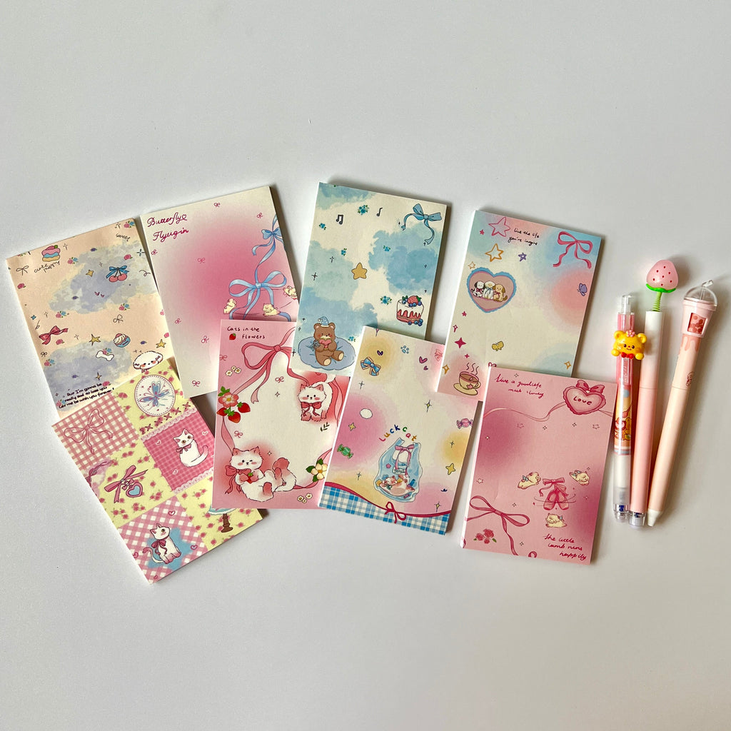 🎀 Ribbon & Kitty Memo Pad Set