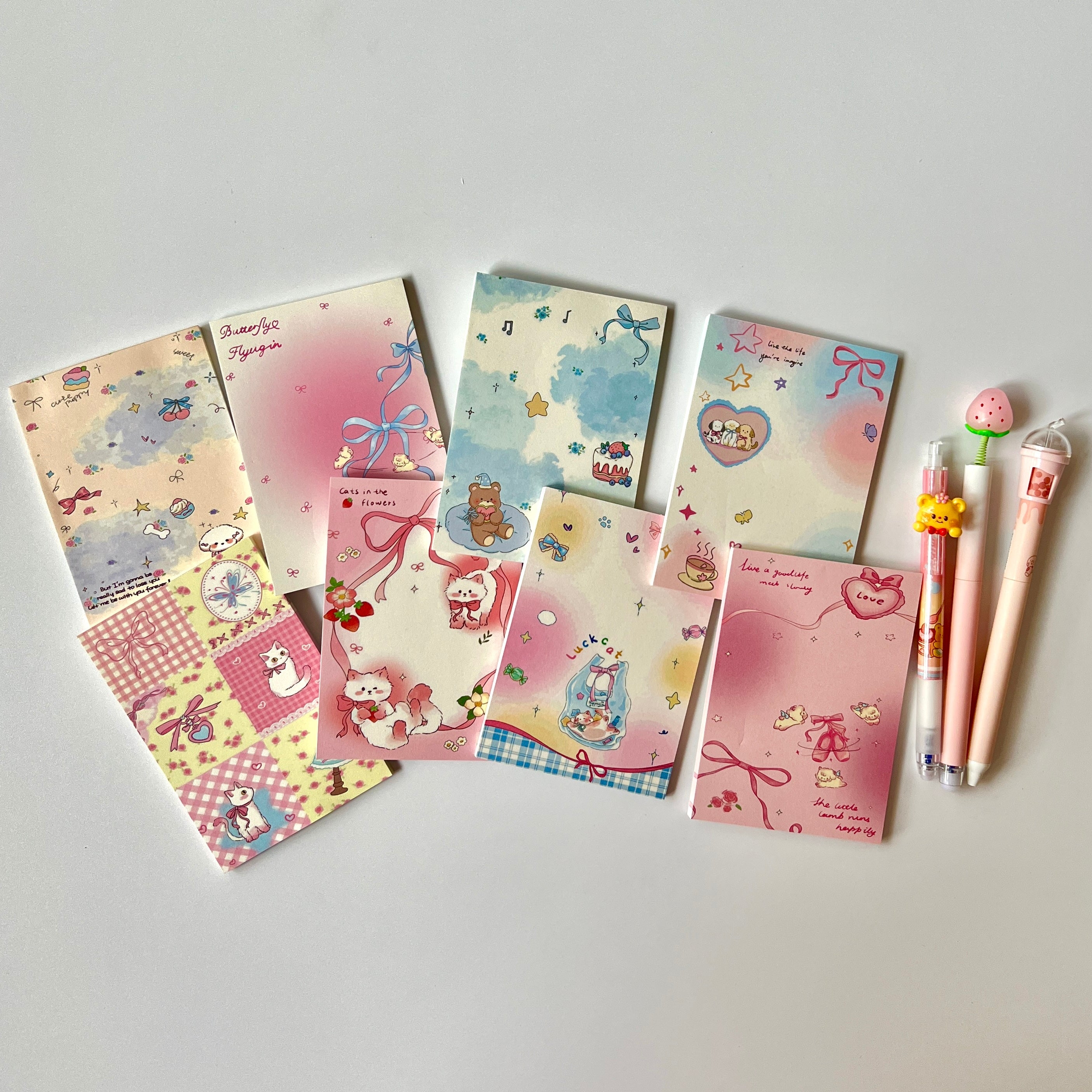🎀 Ribbon & Kitty Memo Pad Set