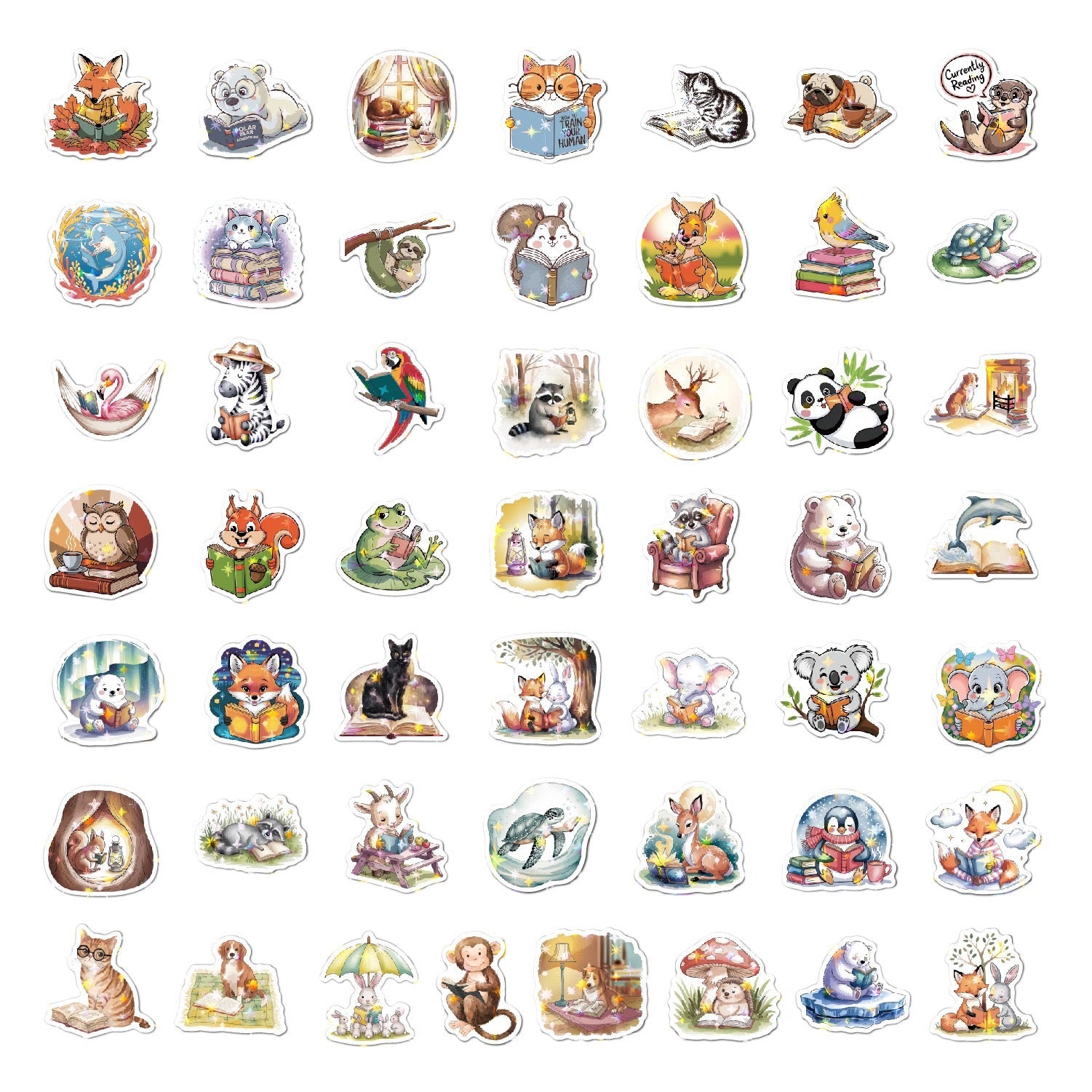 🦊 Holographic Woodland Reading Animals Stickers