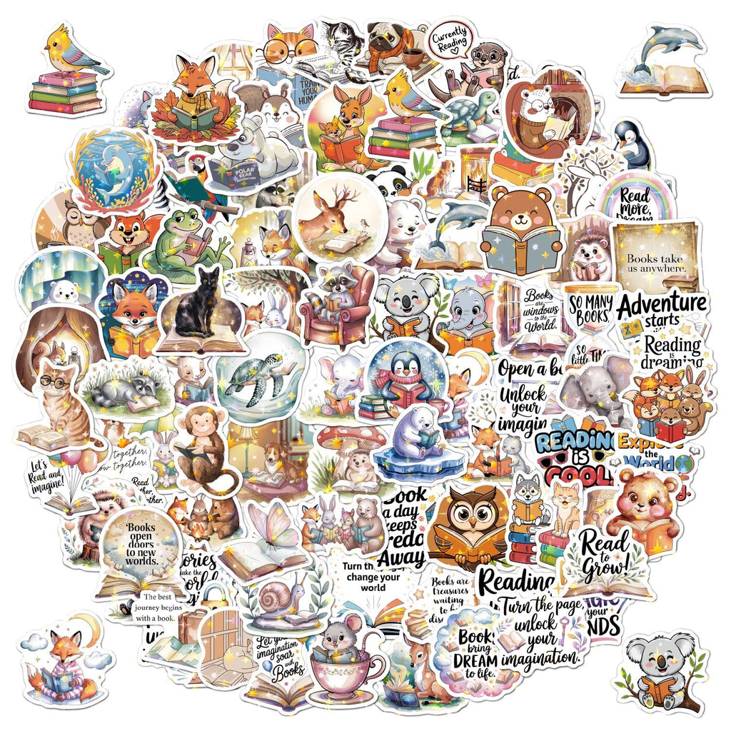 🦊 Holographic Woodland Reading Animals Stickers