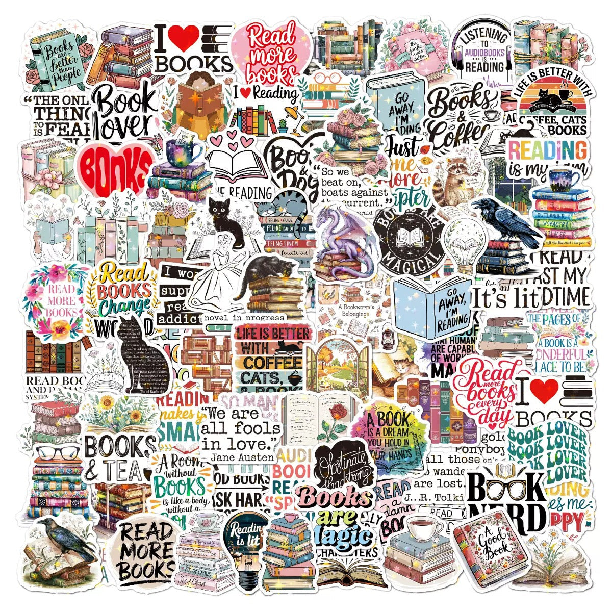 📚 Book Lover Quotes Holographic Stickers
