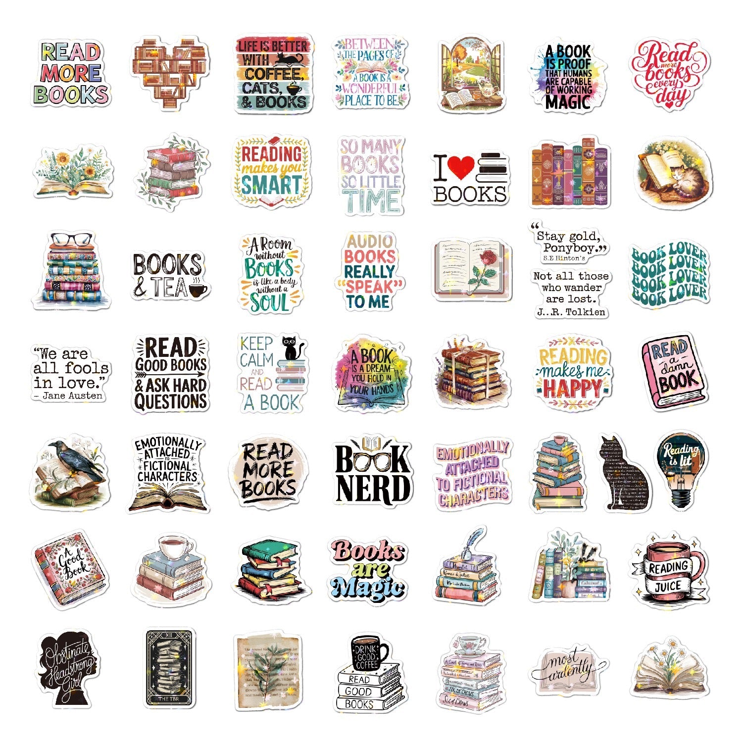 📚 Book Lover Quotes Holographic Stickers