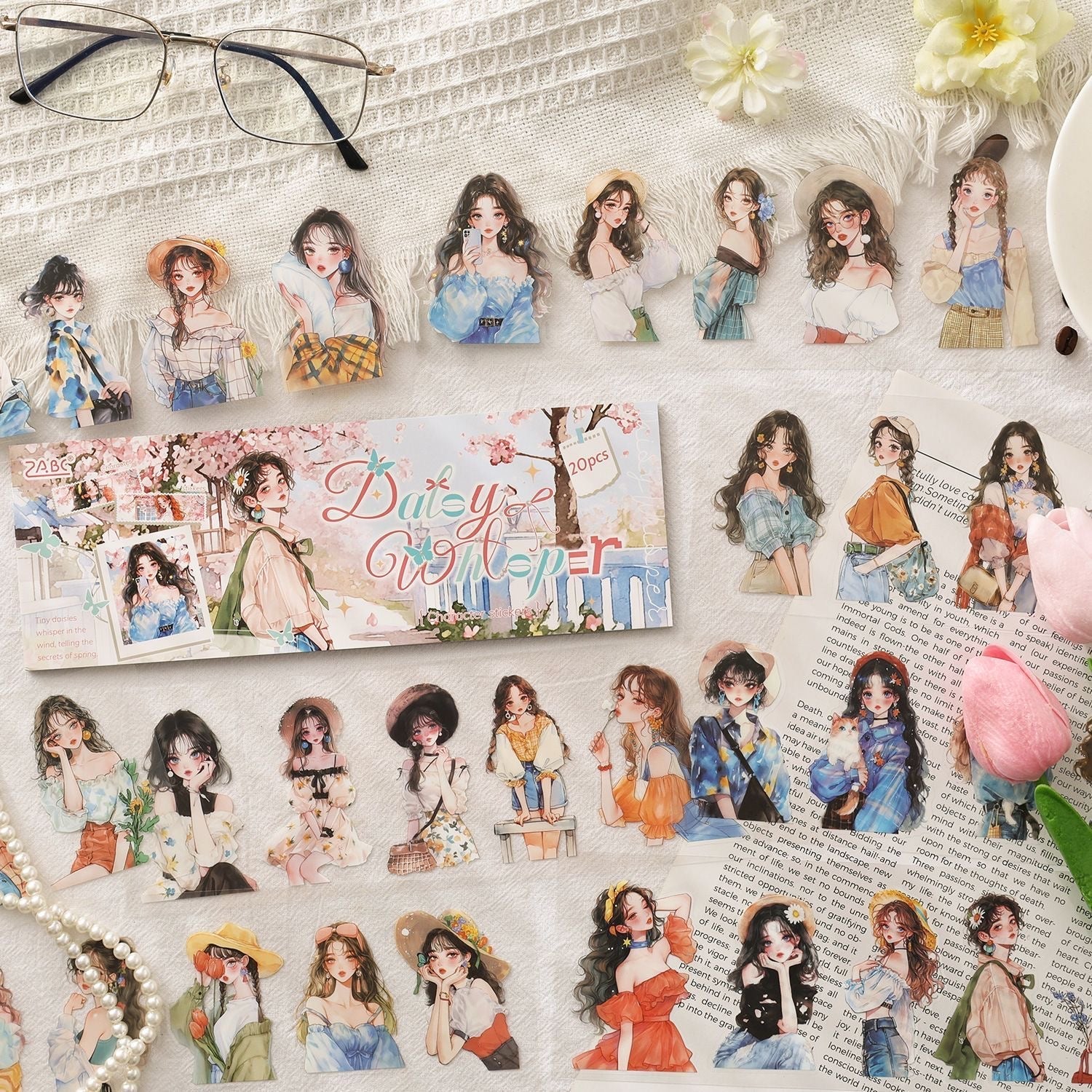 🌸 Vintage Girl Aesthetic Sticker Book (20 Sheets, 100 pcs)
