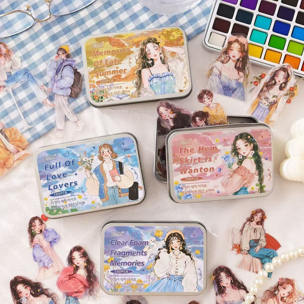 💌 Vintage Girl Aesthetic Sticker Tin Box (100 pcs)