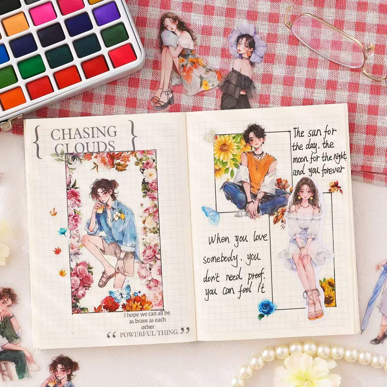 💌 Vintage Girl Aesthetic Sticker Tin Box (100 pcs)
