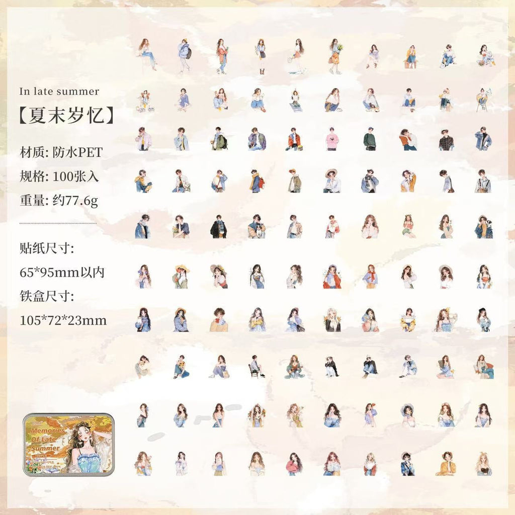 💌 Vintage Girl Aesthetic Sticker Tin Box (100 pcs)