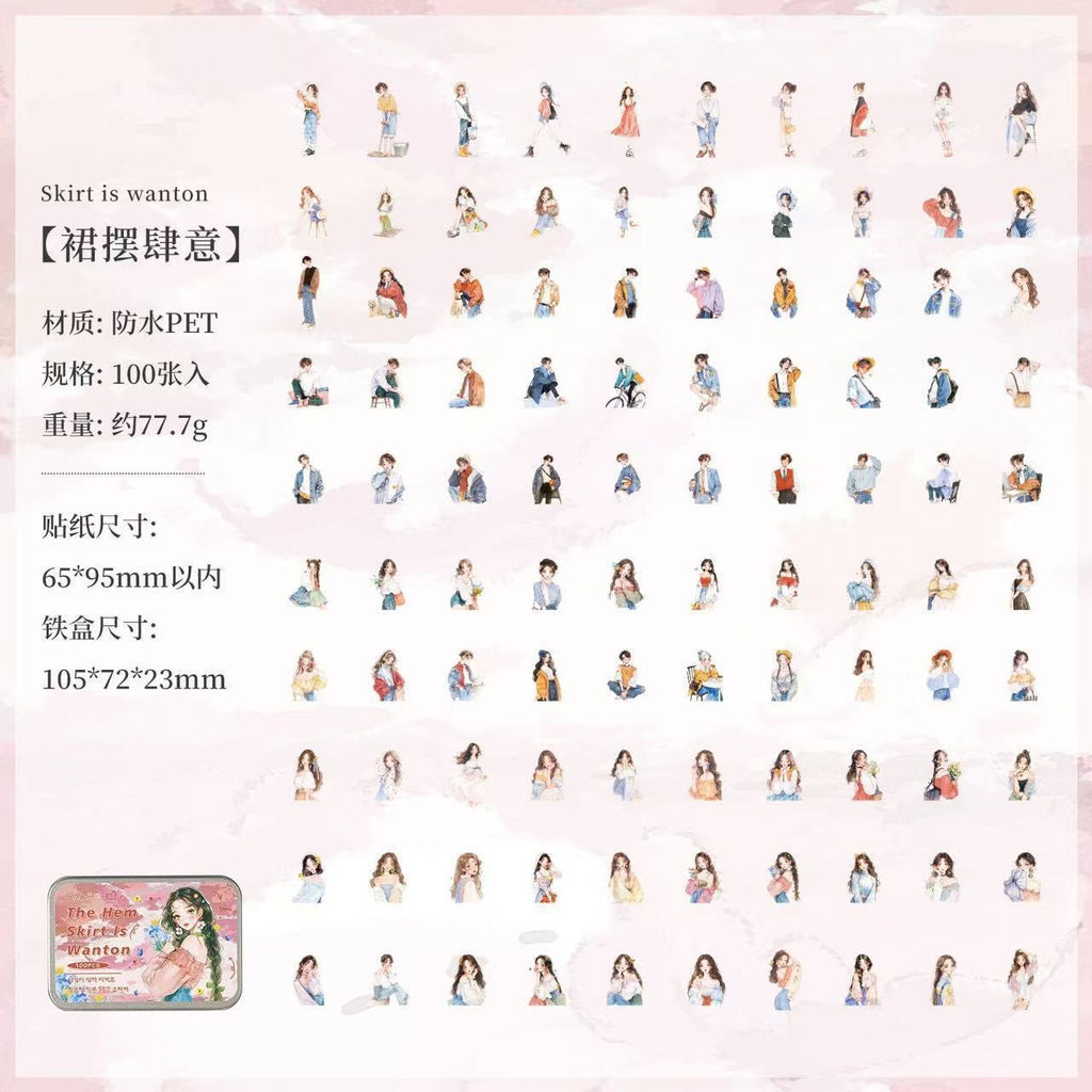 💌 Vintage Girl Aesthetic Sticker Tin Box (100 pcs)
